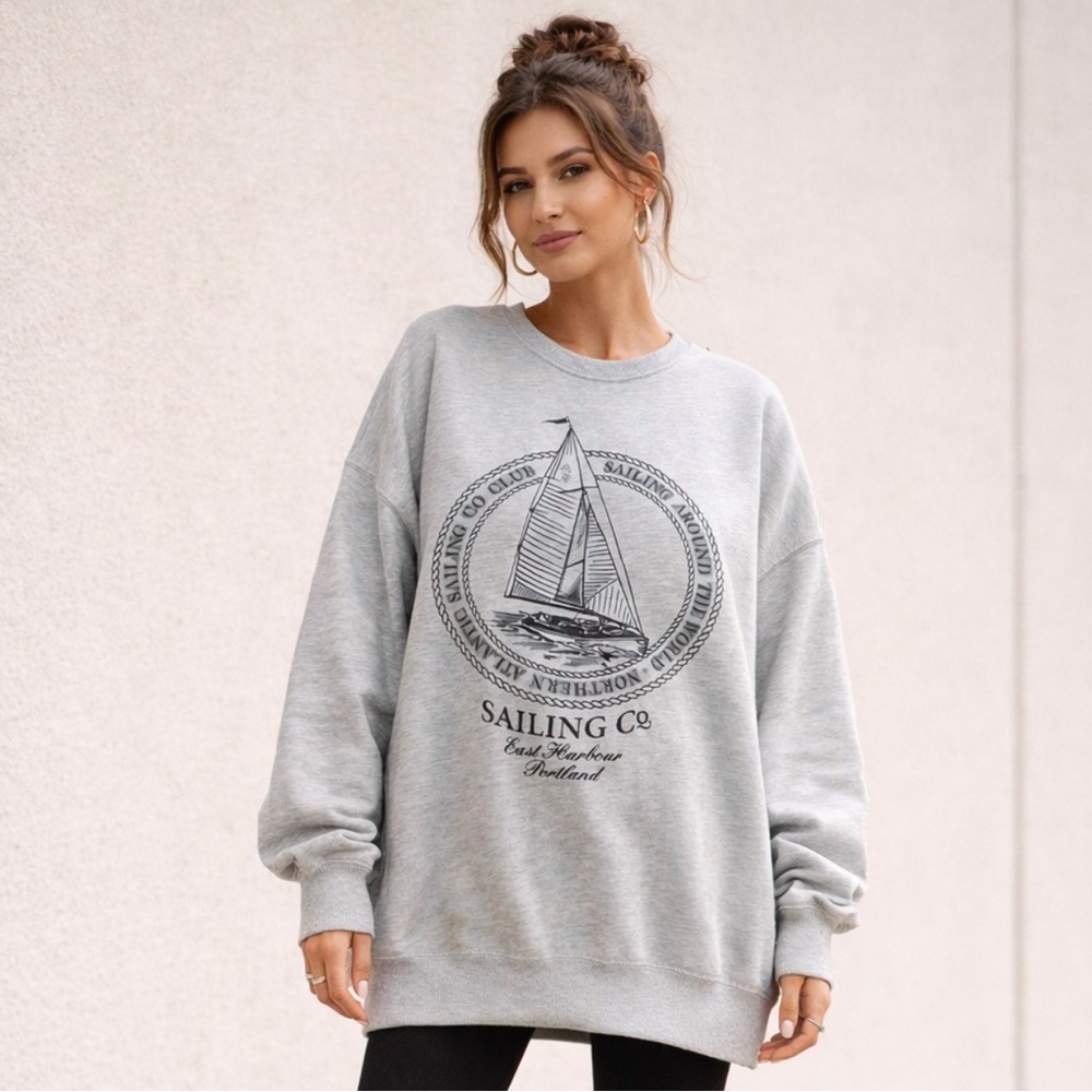 Garage Coastal Cozy Sailboat Crewneck Sweatshirt Small Oversized